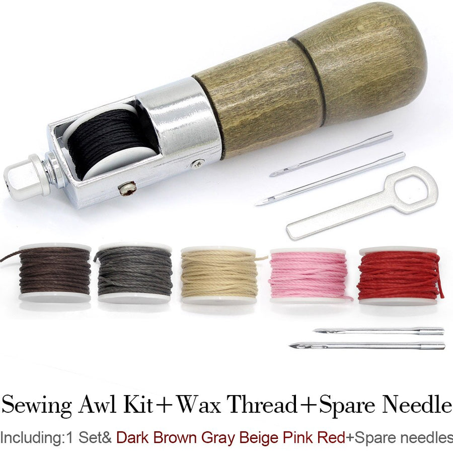 Leathercraft Sewing Stitching Awl Needle Tool Kit Handwork DIY Leather Shoe Repair Purses Wallets Clothes Craft Supplies Thread