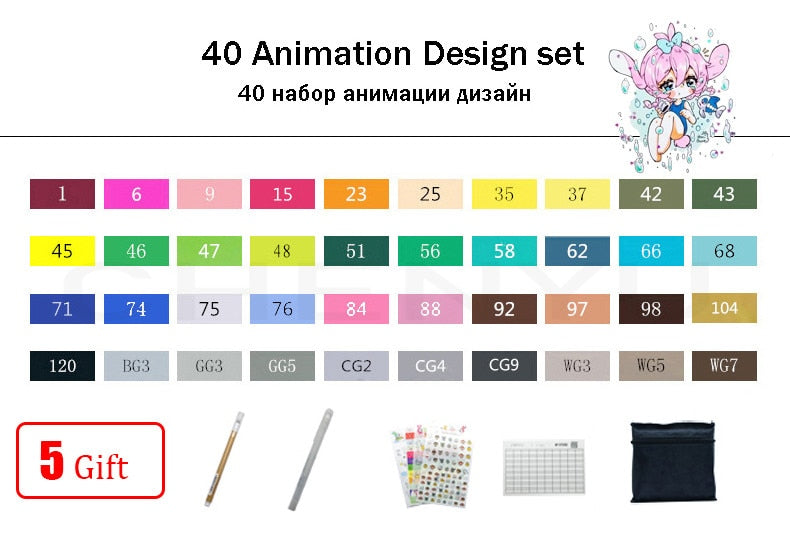 TouchFIVE 30/40/60/80/168 Color Alcohol Markers Dual Headed Artist  Sketch Oily Alcohol Ink Pen Marker For Animation Manga