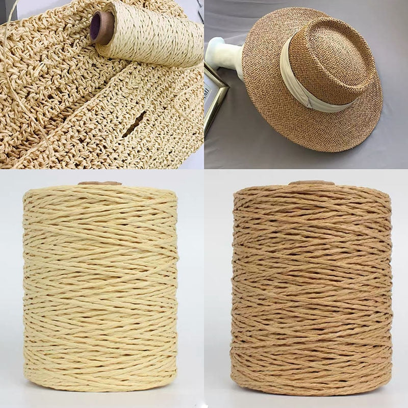 1Roll=280M Natural Raffia Straw Yarn For Summer Hand Knit Crochet Hat HandBag Cushion Baskets Knitting Material Colorful Threads