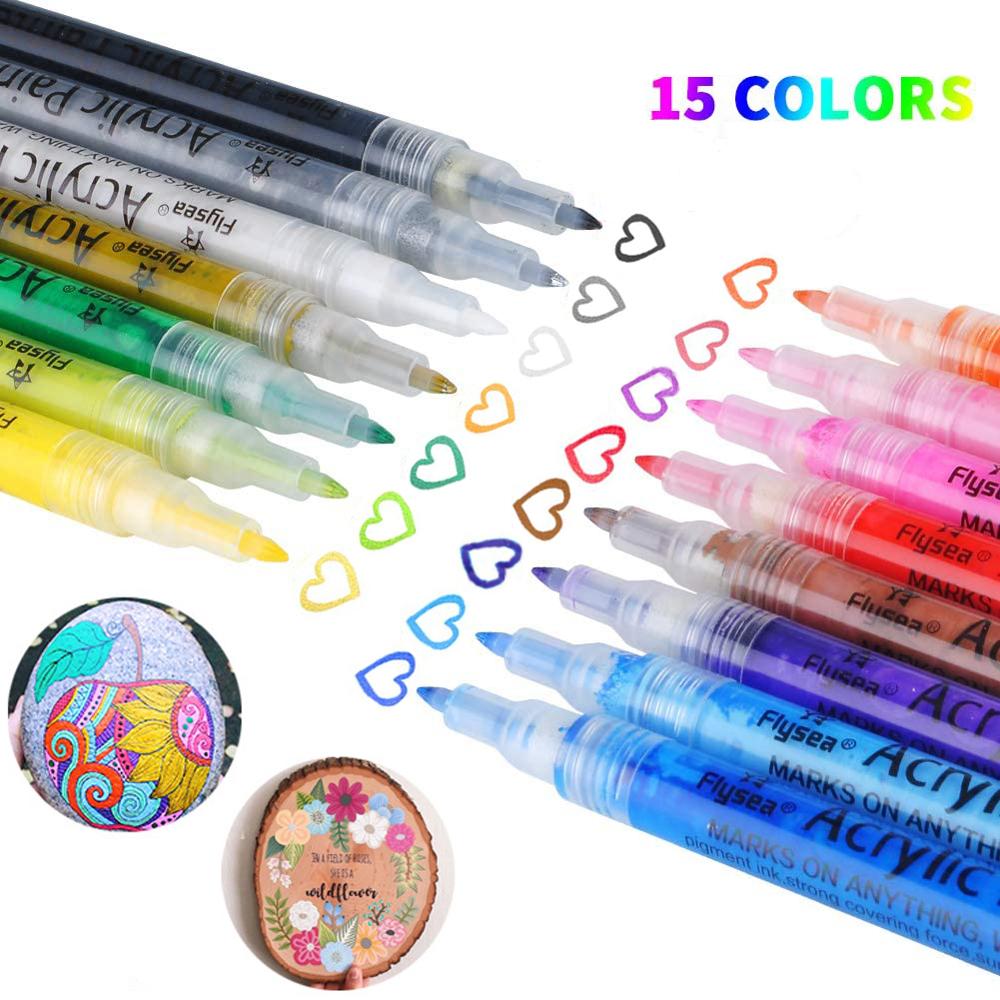 Acrylic Paint Pens Waterproof Acrylic Marker Pens Set, 15/24 Colors Acrylic Pens for DIY Rock, Stone, Ceramic, Glass, Mugs, Wood