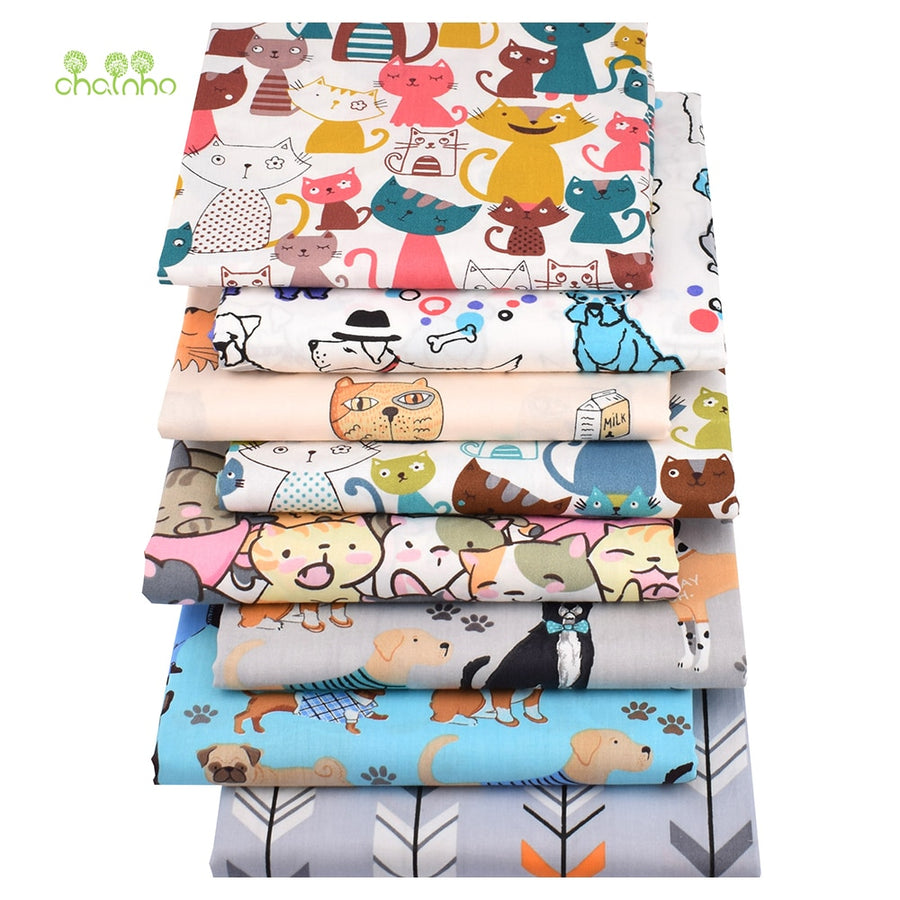 Chainho,8pcs/lot,Cartoon Animal Series,Printed Twill Cotton Fabric,Patchwork Cloth,DIY Sewing Quilting Material ForBaby&amp;Children
