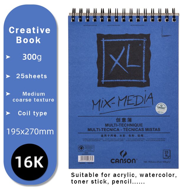 CANSON XL Series Creative Painting Book 16K/8K/A4/A3 Sketch/Marker/Acrylic/Watercolor/Pencil/Toner Stick Book Kraft Paper Book