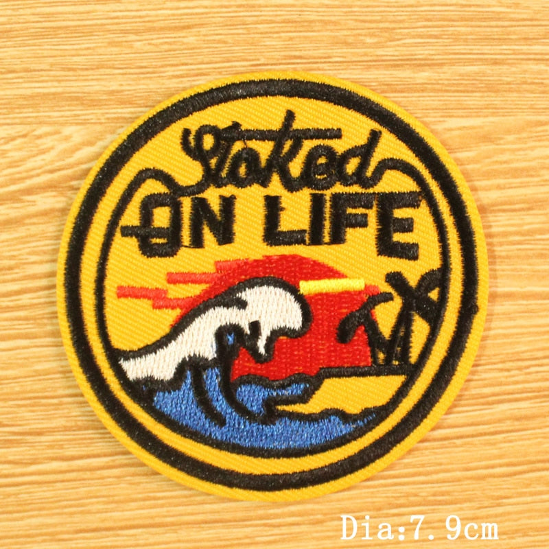 DIY Mountain Trave Embroidered Patches For Clothing Applique Iron on Patches On Clothes Space Patch Traveler Badges Stripes
