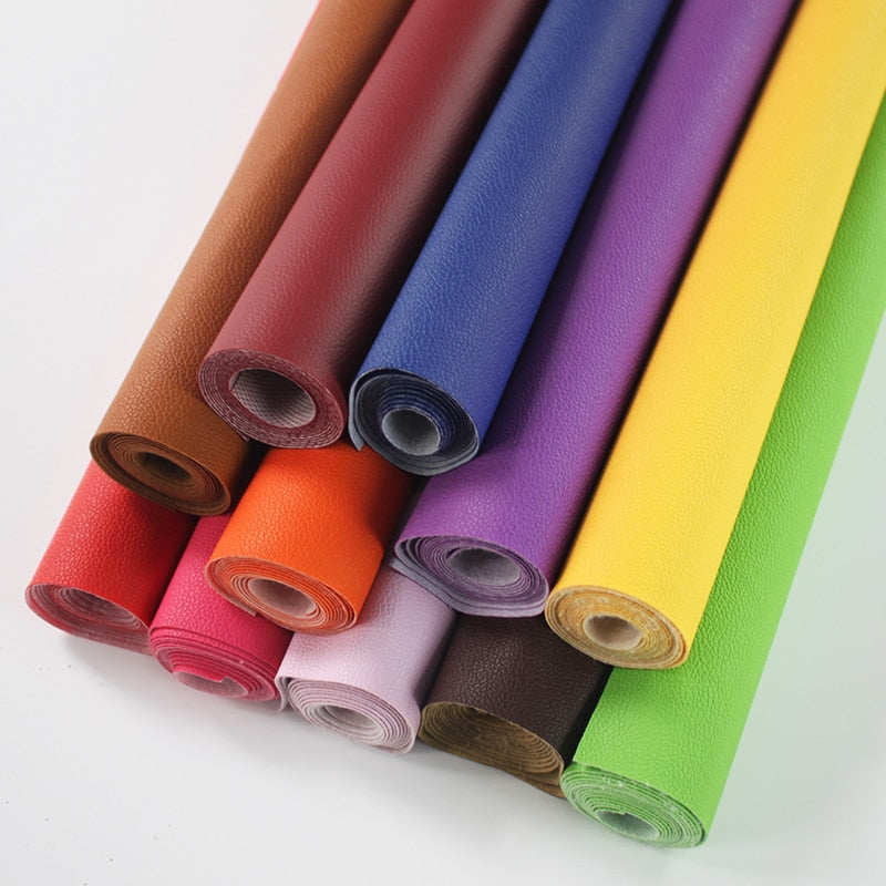 Pure Coloured Litchi Pattern PU Leather Fabric Small Pebbled Faux Artificial Synthetic PU Leather Fabric DIY Sewing Bag Material