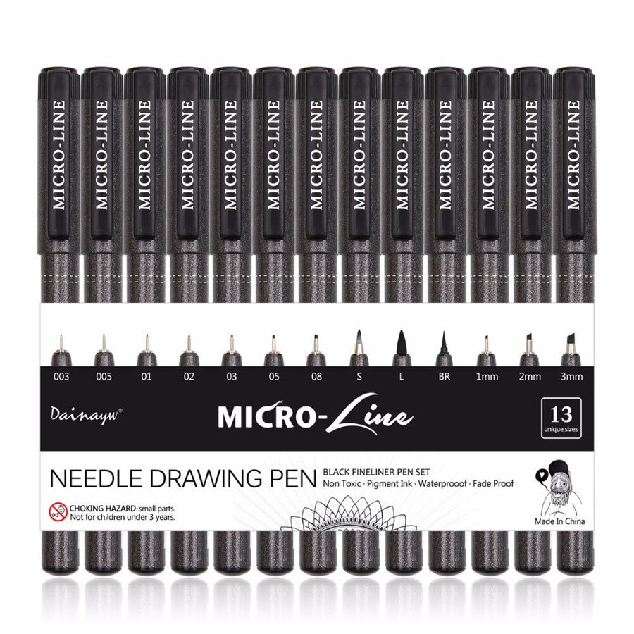 Premium 13pcs Micron Needle Drawing Line Pen Hand Lettering Pens Waterproof Pigment Sketch Markers Pen For Design Art Supplies