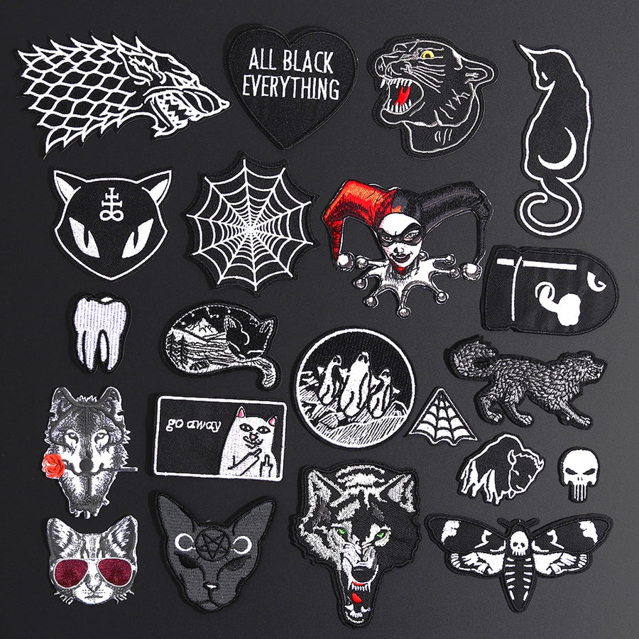 Fine Wolf Leopard Spider Web Patches Black Animal Pokers Rose Wolf Cat Appliques Iron On Bullet Tooth Clothes Jeans Badges