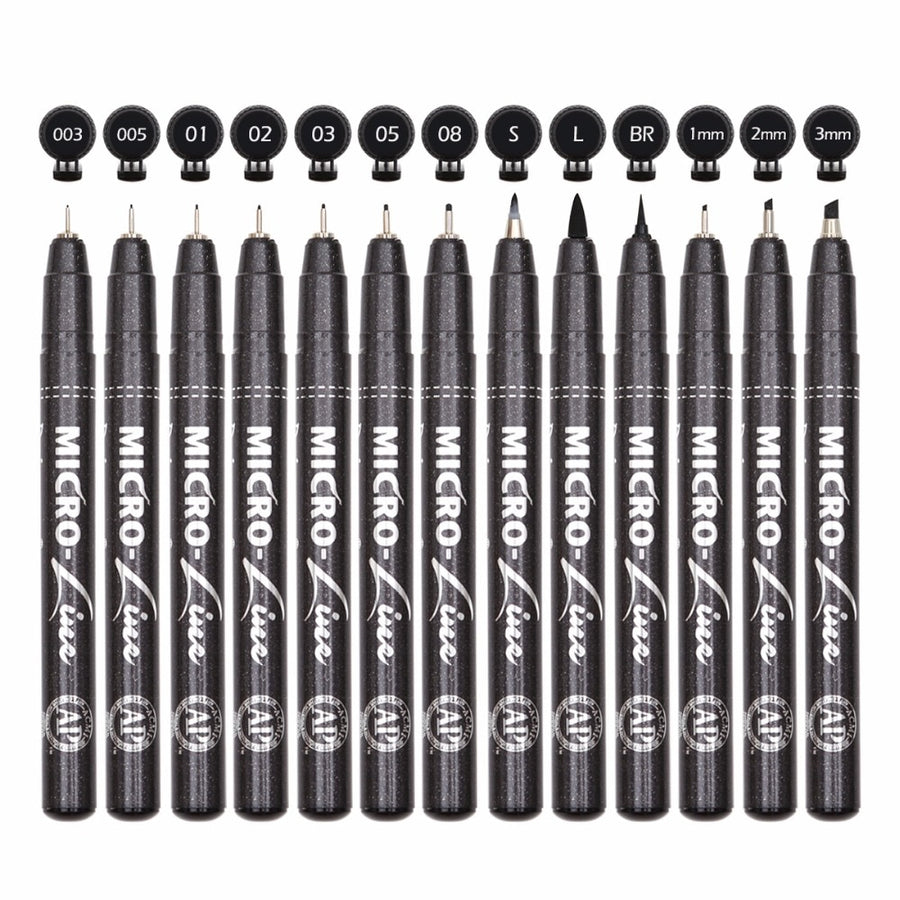 Premium 13pcs Micron Needle Drawing Line Pen Hand Lettering Pens Waterproof Pigment Sketch Markers Pen For Design Art Supplies