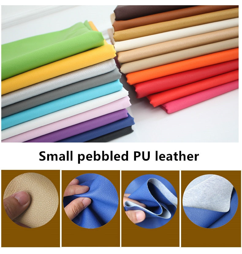 Pure Coloured Litchi Pattern PU Leather Fabric Small Pebbled Faux Artificial Synthetic PU Leather Fabric DIY Sewing Bag Material