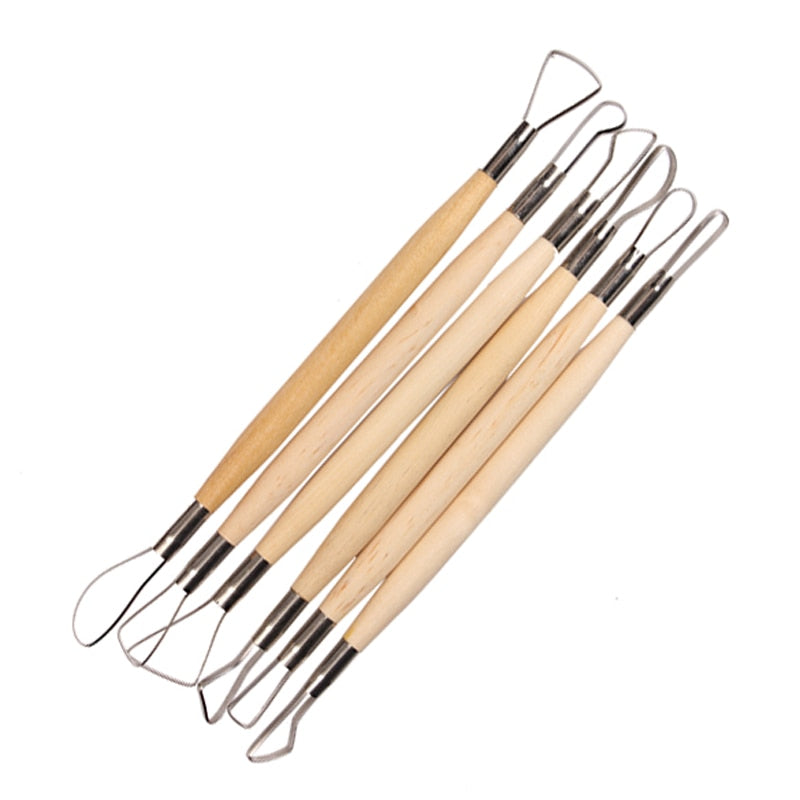 6PCS Wood Handle Wax Pottery Clay Sculpture Carving Tool DIY Craft Set Wood Knife Great