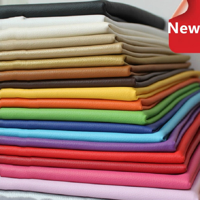 Pure Coloured Litchi Pattern PU Leather Fabric Small Pebbled Faux Artificial Synthetic PU Leather Fabric DIY Sewing Bag Material