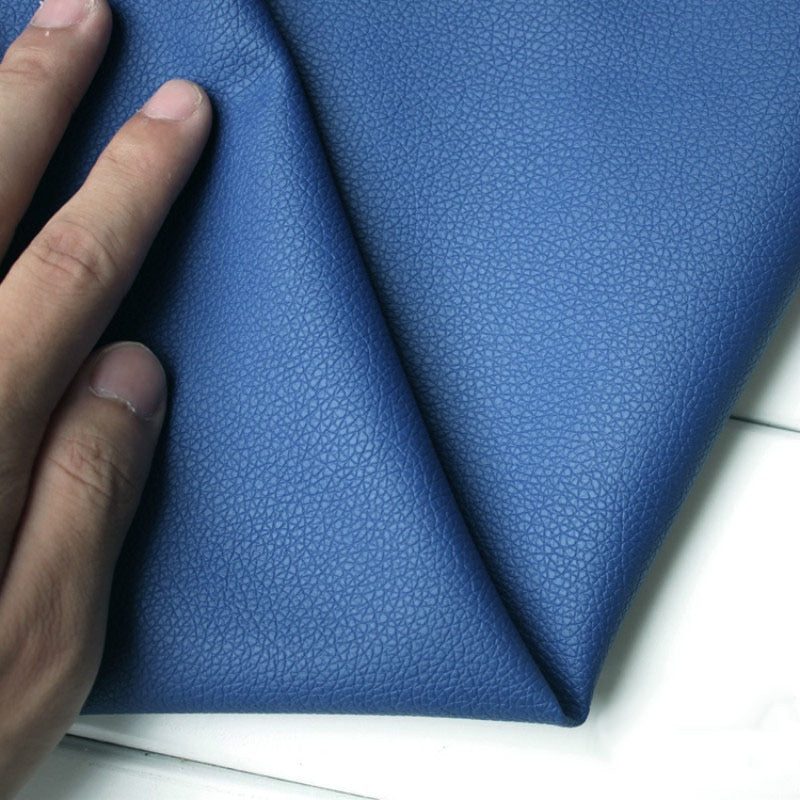 Pure Coloured Litchi Pattern PU Leather Fabric Small Pebbled Faux Artificial Synthetic PU Leather Fabric DIY Sewing Bag Material