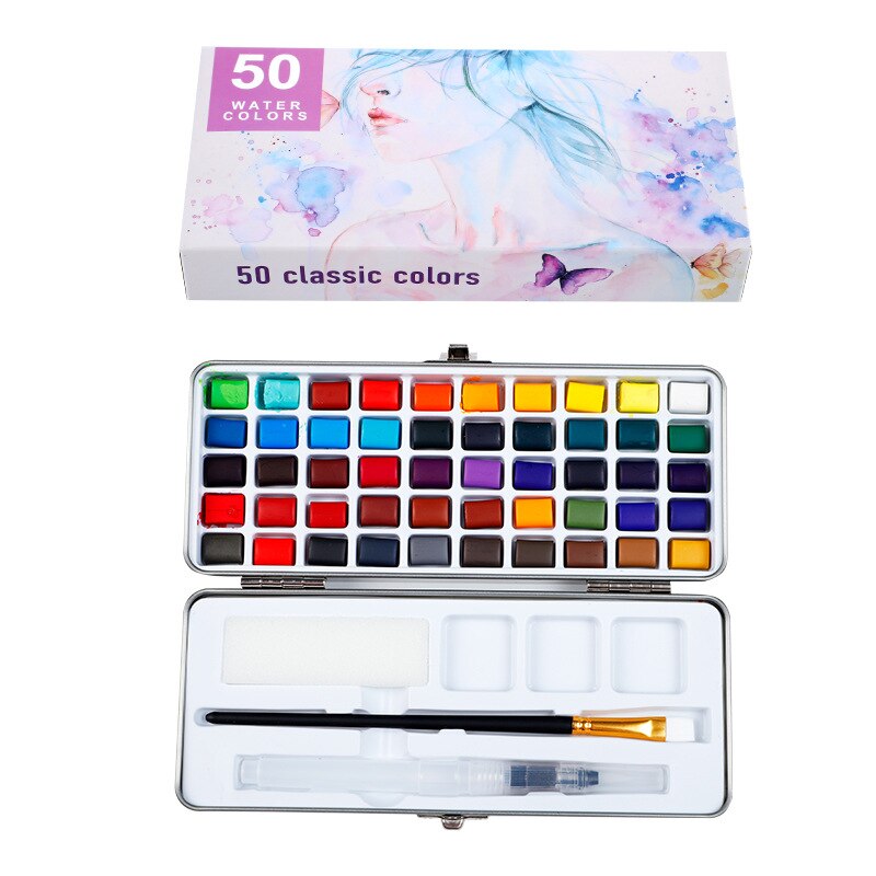 Professional 50/72/90 Color Solid Watercolor Set Basic Neon Glitter Watercolor Paint for Drawing Art Paint Supplies Art Supplies