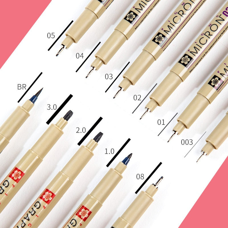 1Pc Pigma Micron Porous Point Pen Soft Brush Drawing Pen Liner Fineliner Sketch Needle Pen 005 01 02 03 04 05 08 1.0 Art Markers