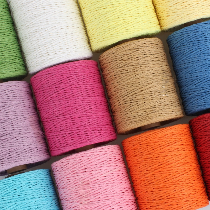 1Roll=280M Natural Raffia Straw Yarn For Summer Hand Knit Crochet Hat HandBag Cushion Baskets Knitting Material Colorful Threads