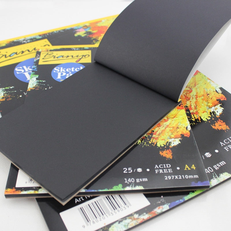 A4/A5 Black Sketch Book Diary for Drawing Painting Graffiti Soft Cover Black Paper Notebook Office School Supplies G