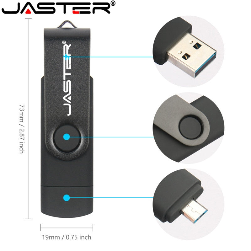 JASTER Rotated Micro usb interface OTG Flash drive pendrive 32GB 16GB 64GB USB Flash Drive for android phone tablet PC notebook