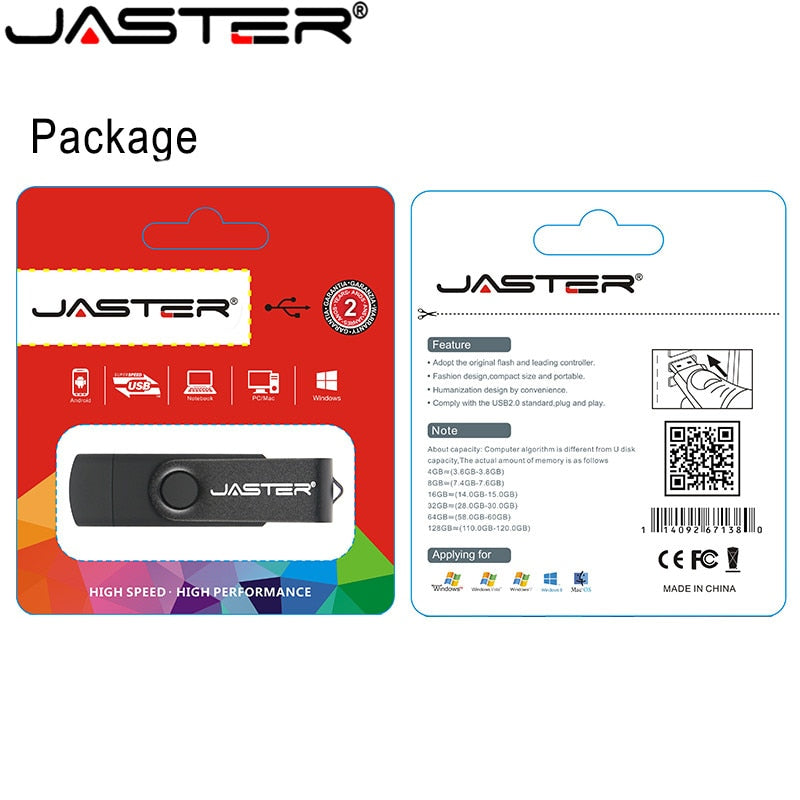 JASTER Rotated Micro usb interface OTG Flash drive pendrive 32GB 16GB 64GB USB Flash Drive for android phone tablet PC notebook