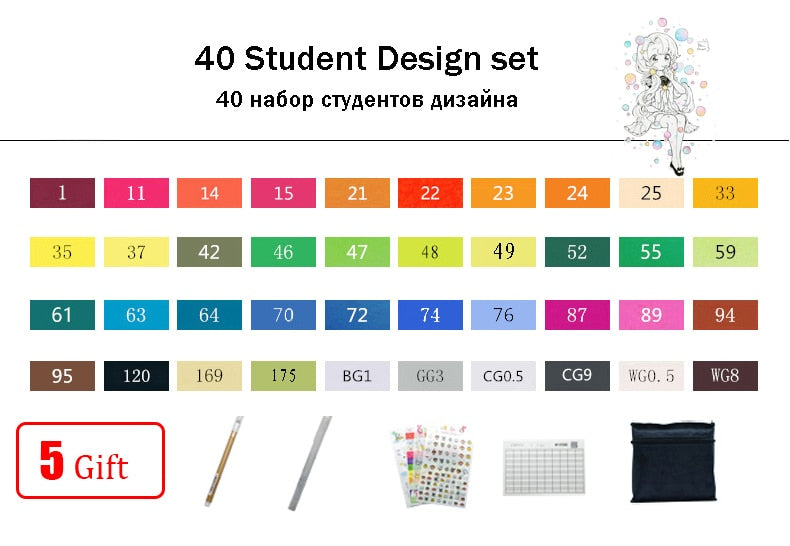 TouchFIVE 30/40/60/80/168 Color Art Markers Set Dual Headed Artist  Sketch Oily Alcohol based markers For Animation Manga