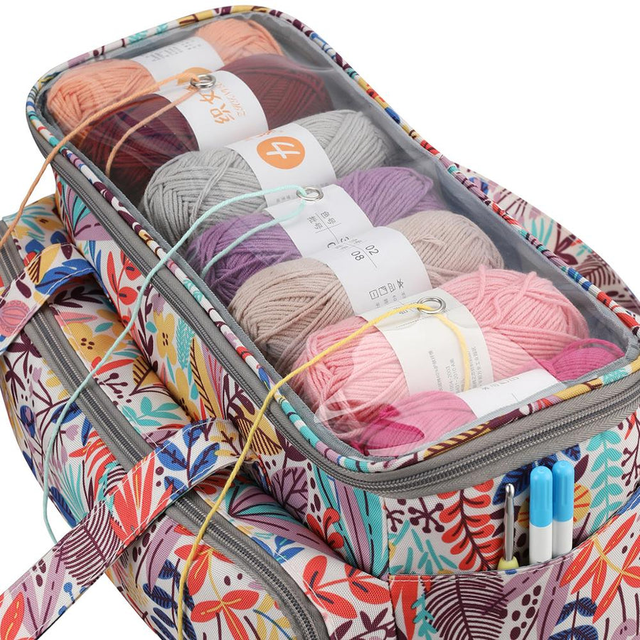 2020 Yarn Storage Bag With Maple Leaves Knitting Tote Bag Orange Square Bag for Thread Wool Yarn Crochet Hooks Knitting Needles
