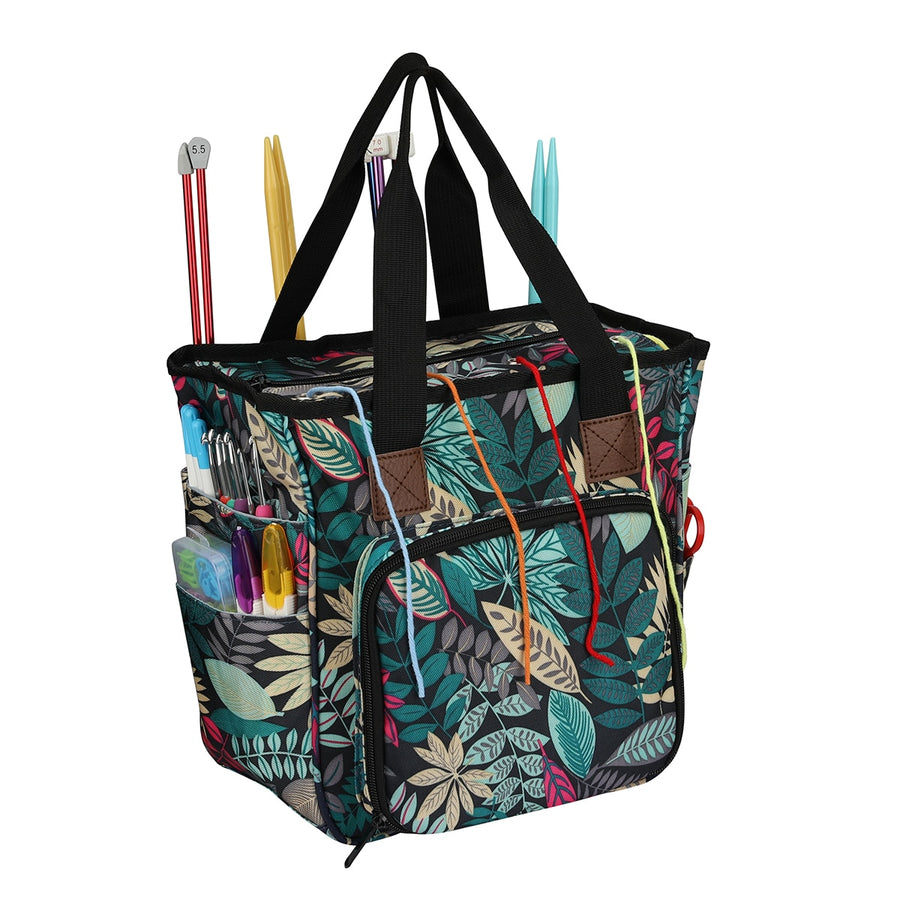 2020 Yarn Storage Bag With Maple Leaves Knitting Tote Bag Orange Square Bag for Thread Wool Yarn Crochet Hooks Knitting Needles