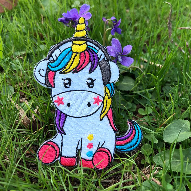 Prajna Hippie Unicorn Patches Embroidered Patches For Clothing DIY Magic Rainbow Stripes Iron On Patches For Kids Cloth Applique