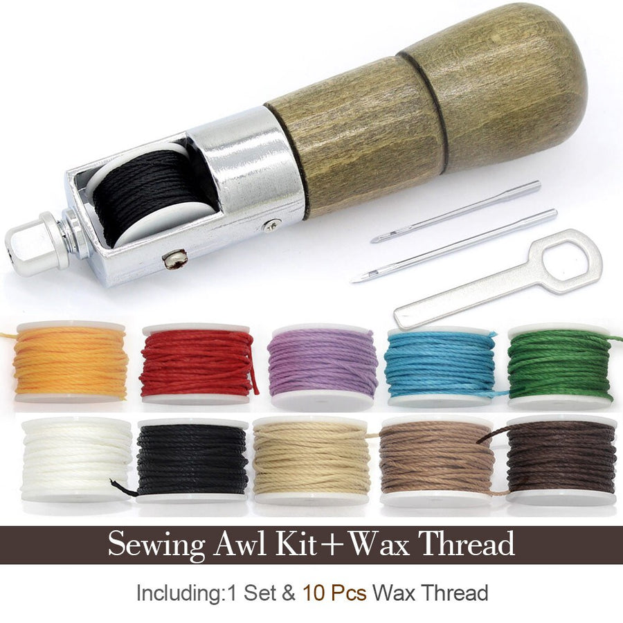 Leathercraft Sewing Stitching Awl Needle Tool Kit Handwork DIY Leather Shoe Repair Purses Wallets Clothes Craft Supplies Thread