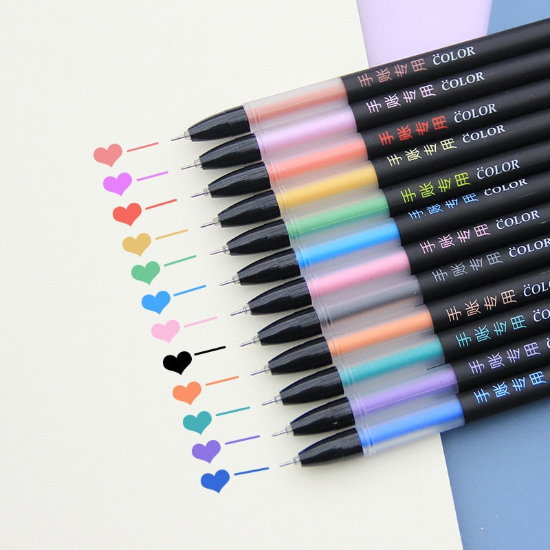 12 pcs/set Colorful Rainbow 0.5mm Fine Tip All Needle Gel Ink Pen for Scrapbooking Drawing Sketch Writing Supply Stationery