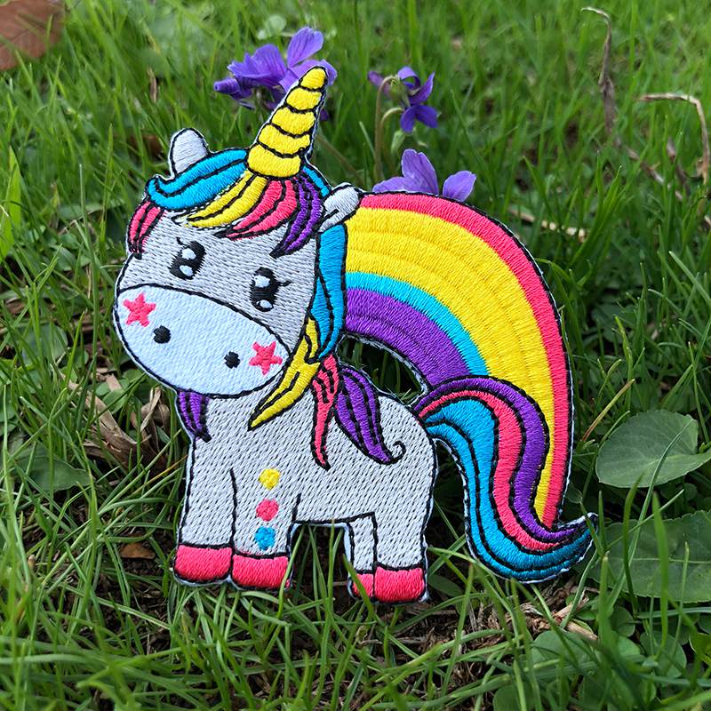 Prajna Hippie Unicorn Patches Embroidered Patches For Clothing DIY Magic Rainbow Stripes Iron On Patches For Kids Cloth Applique