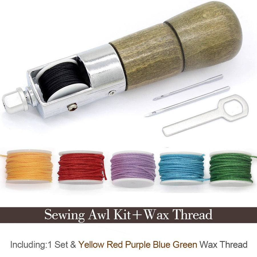 Leathercraft Sewing Stitching Awl Needle Tool Kit Handwork DIY Leather Shoe Repair Purses Wallets Clothes Craft Supplies Thread