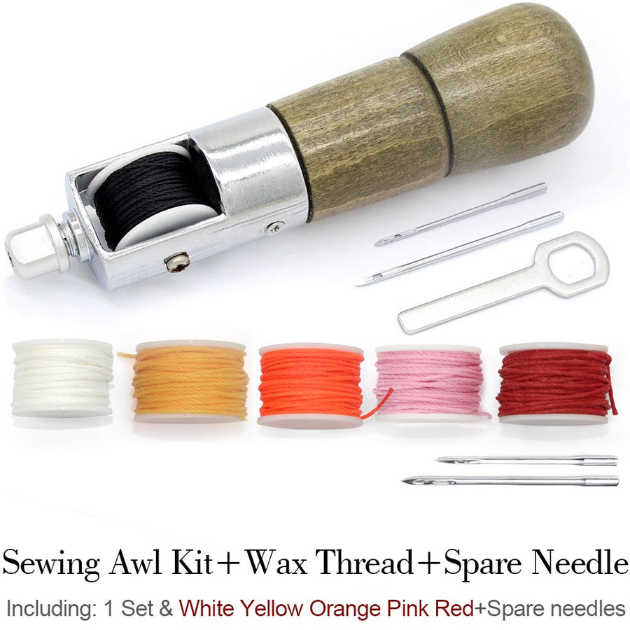 Leathercraft Sewing Stitching Awl Needle Tool Kit Handwork DIY Leather Shoe Repair Purses Wallets Clothes Craft Supplies Thread