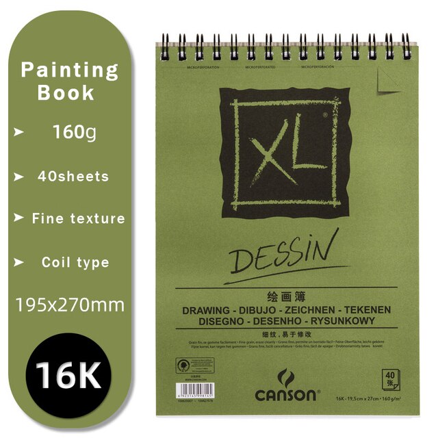 CANSON XL Series Creative Painting Book 16K/8K/A4/A3 Sketch/Marker/Acrylic/Watercolor/Pencil/Toner Stick Book Kraft Paper Book