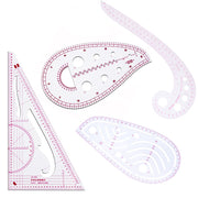 4Pcs Sewing Ruler Set Pattern Design Metric Ruler French Curve Pattern Grading Drawing Rules Paddle Whee Tailor Measuring Kit
