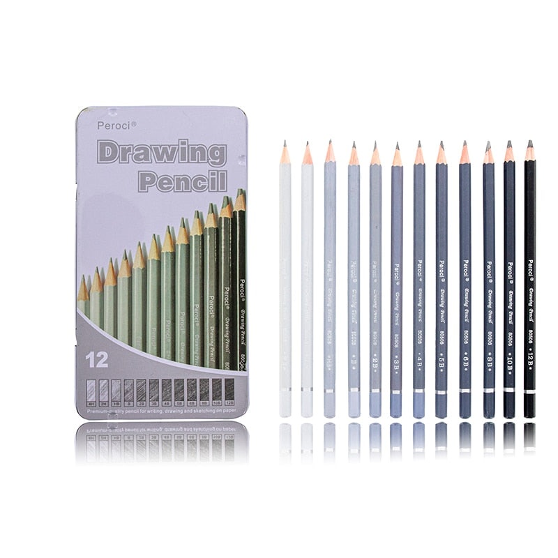 Premium 12/14/37pcs Graphite Drawing Pencils Sketch Set Kit 4H-12B Sketch Pencil 16 Sheets Sketch Book  Writing Art Supplies