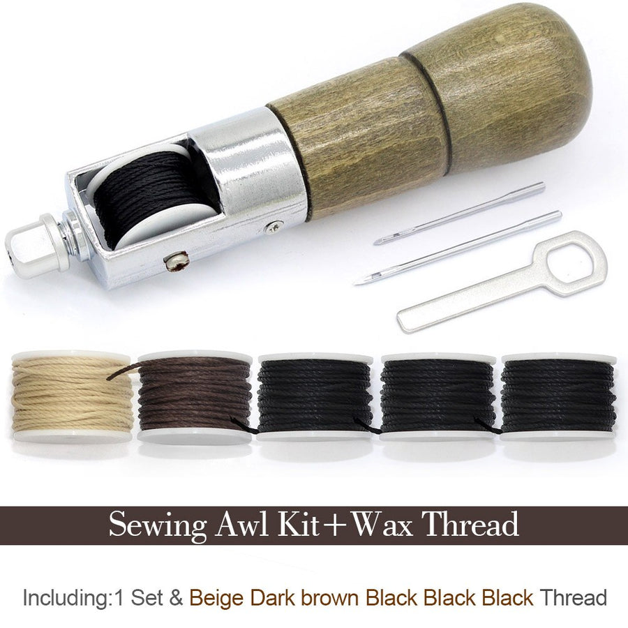 Leathercraft Sewing Stitching Awl Needle Tool Kit Handwork DIY Leather Shoe Repair Purses Wallets Clothes Craft Supplies Thread