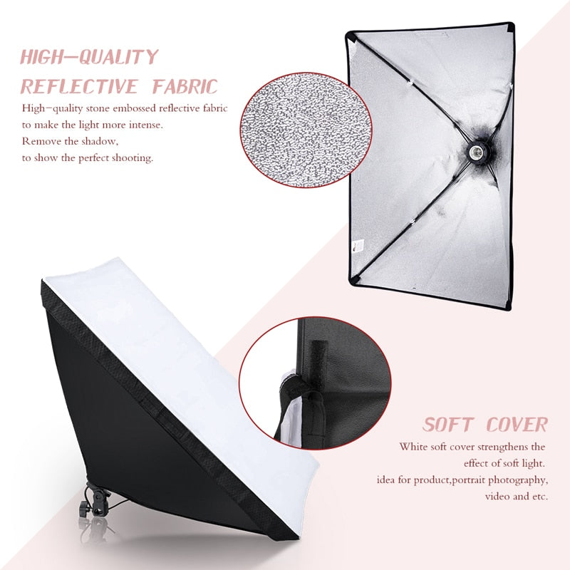 Photo Studio Equipment Photography Softbox Lighting Kit 50x70CM Professional Continuous Light System Soft box