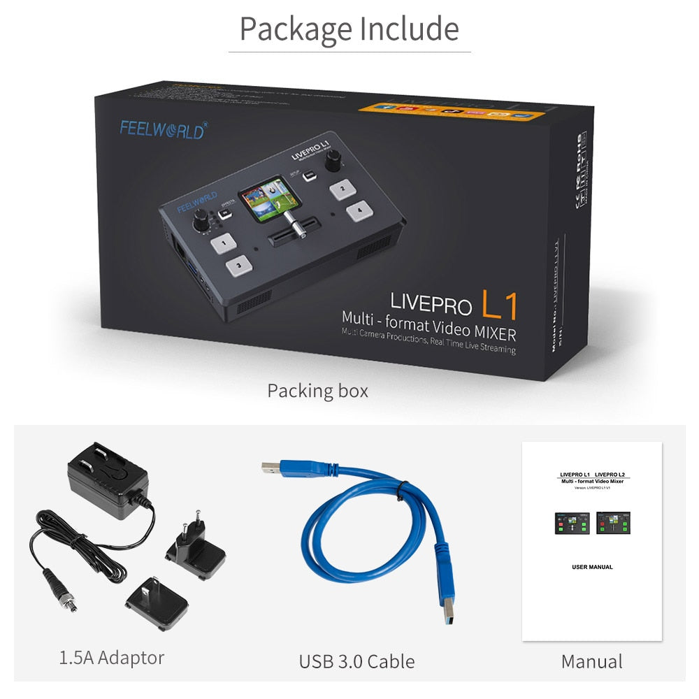 Feelworld Live Streaming Switcher Livepro L1 V1 Video Mixer HDMI Multi-Format Studio Record Preview Mode For DSLR Camera Youtube