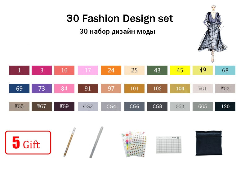 TouchFIVE 30/40/60/80/168 Color Art Markers Set Dual Headed Artist  Sketch Oily Alcohol based markers For Animation Manga