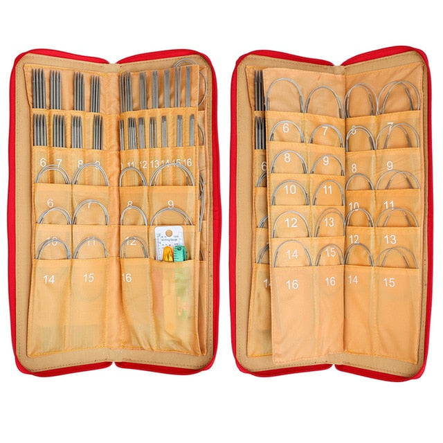 121pcs Stainless Knitting Needles Set 11Sizes 43/65/80cm Circular Knitting Needles 88pcs Straight Needles Crochet Hooks With Bag