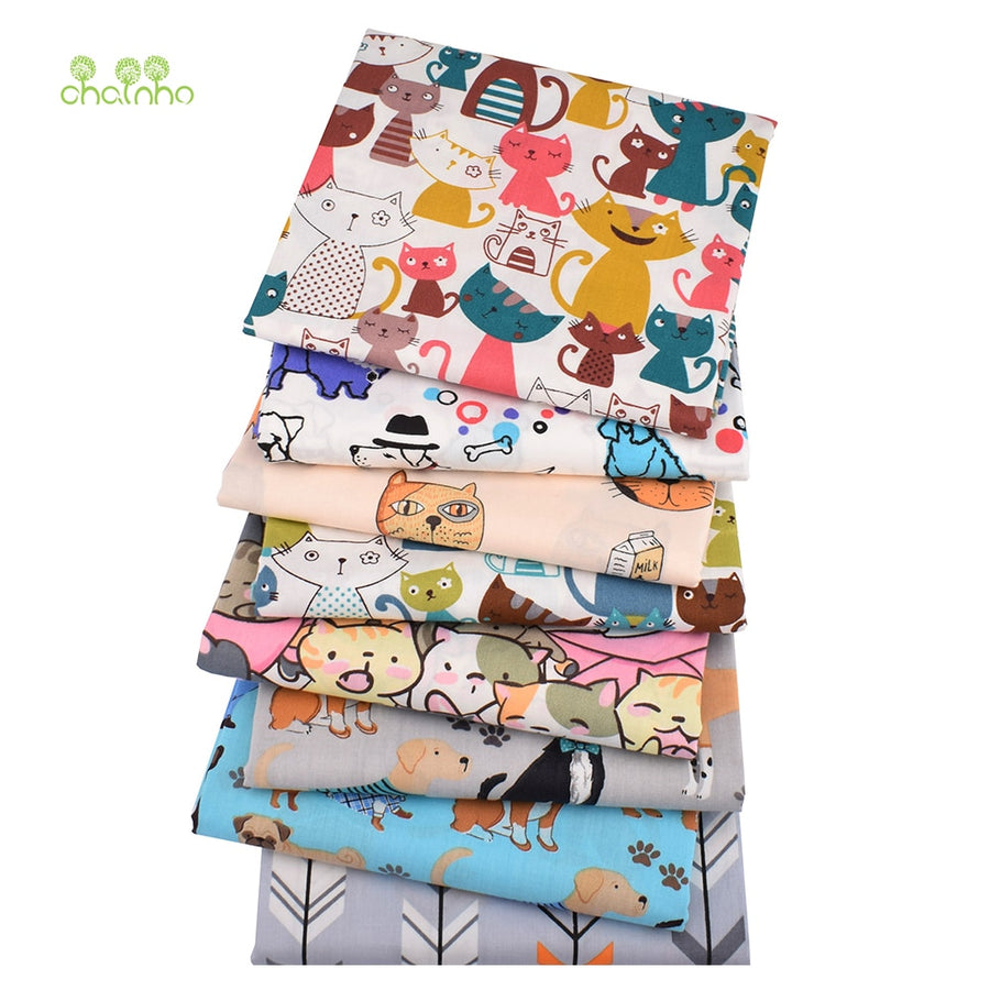 Chainho,8pcs/lot,Cartoon Animal Series,Printed Twill Cotton Fabric,Patchwork Cloth,DIY Sewing Quilting Material ForBaby&amp;Children