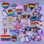 Prajna Hippie Unicorn Patches Embroidered Patches For Clothing DIY Magic Rainbow Stripes Iron On Patches For Kids Cloth Applique