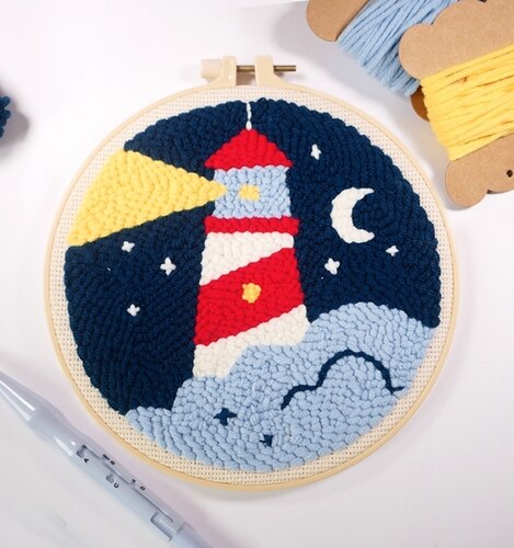Punch Needle Embroidery Kit with Yarn for Beginners Easy Embroidery DIY Needlework Wool Work Home Decor Custom Embroidery