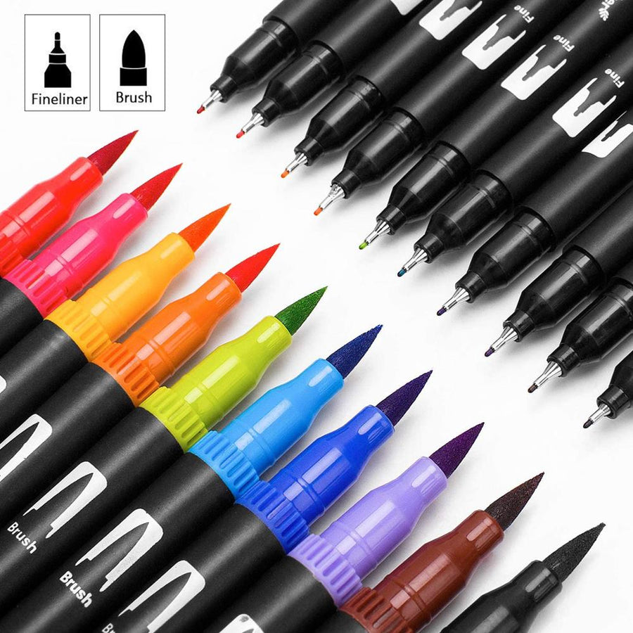 60 Pcs Colour Pens Marker, Dual Tip Brush Pens Art Markers Fineliner WaterColor Drawing Pens for Adult Colouring Books,Sketching