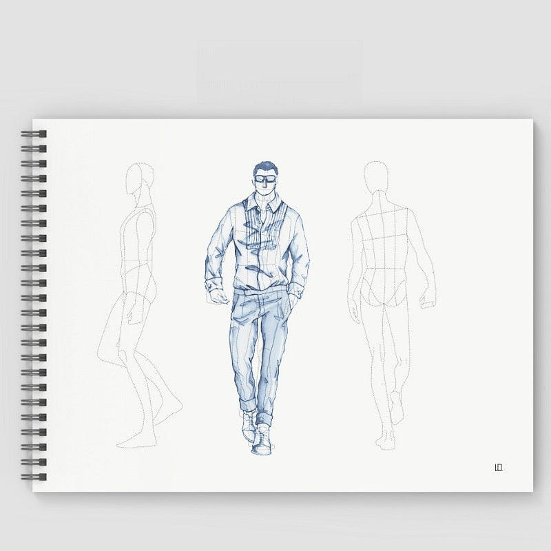 A4 Clothing Designer Dotted Line Human Body Painting Notebook Design Professional Women&#39;s Men&#39;s Clothing Sketch Book 50 sheets