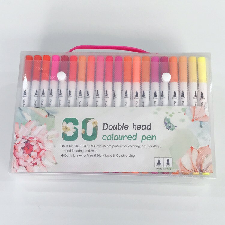60 Pcs Colour Pens Marker, Dual Tip Brush Pens Art Markers Fineliner WaterColor Drawing Pens for Adult Colouring Books,Sketching