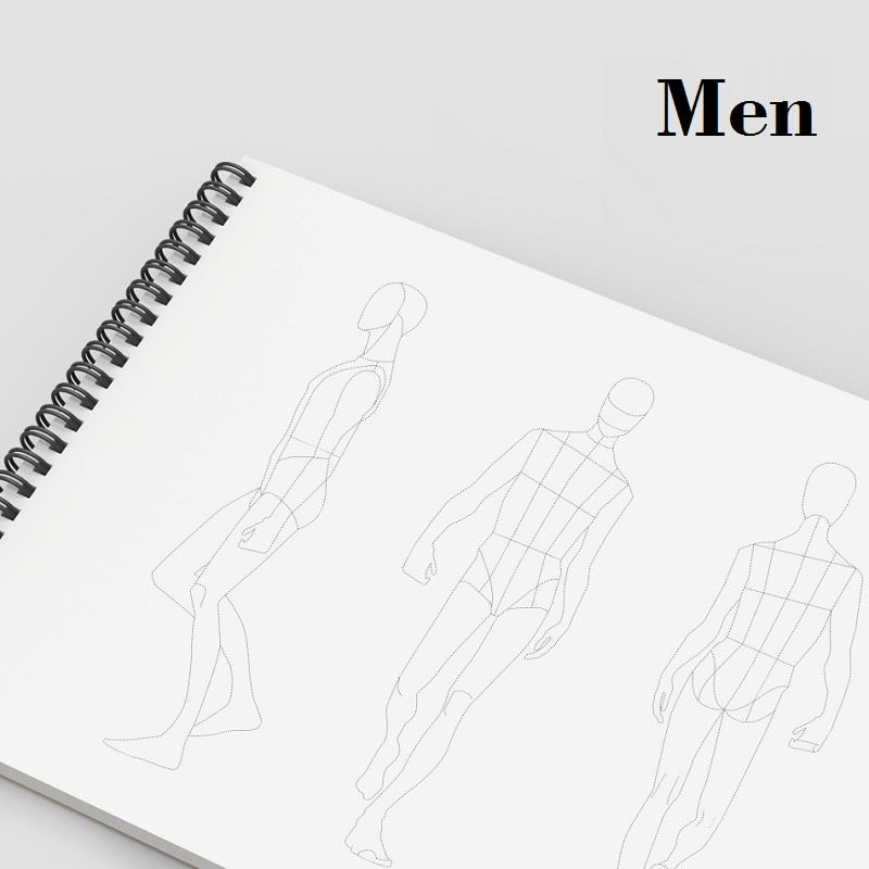 A4 Clothing Designer Dotted Line Human Body Painting Notebook Design Professional Women&#39;s Men&#39;s Clothing Sketch Book 50 sheets