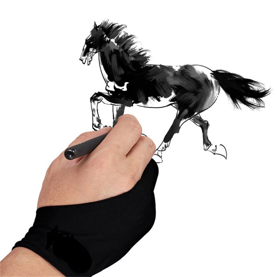 1pc Black 2 Fingers Anti-fouling Gloves Anti Touch Hand Drawing for Sketch Oil Paintings Students Digital Tablet Writing Glove