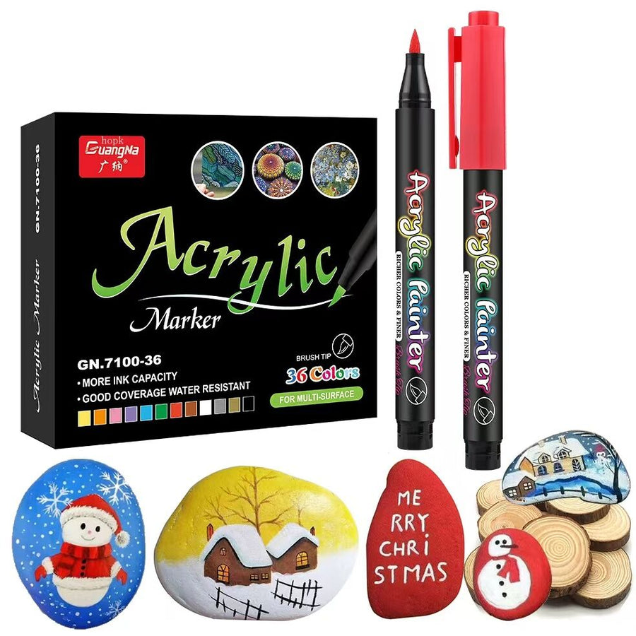 36 Colors Acrylic Paint Pens Brush Marker Pen for Rock Painting, Stone, Ceramic, Glass, Wood, Canvas ,DIY Art Making Supplies