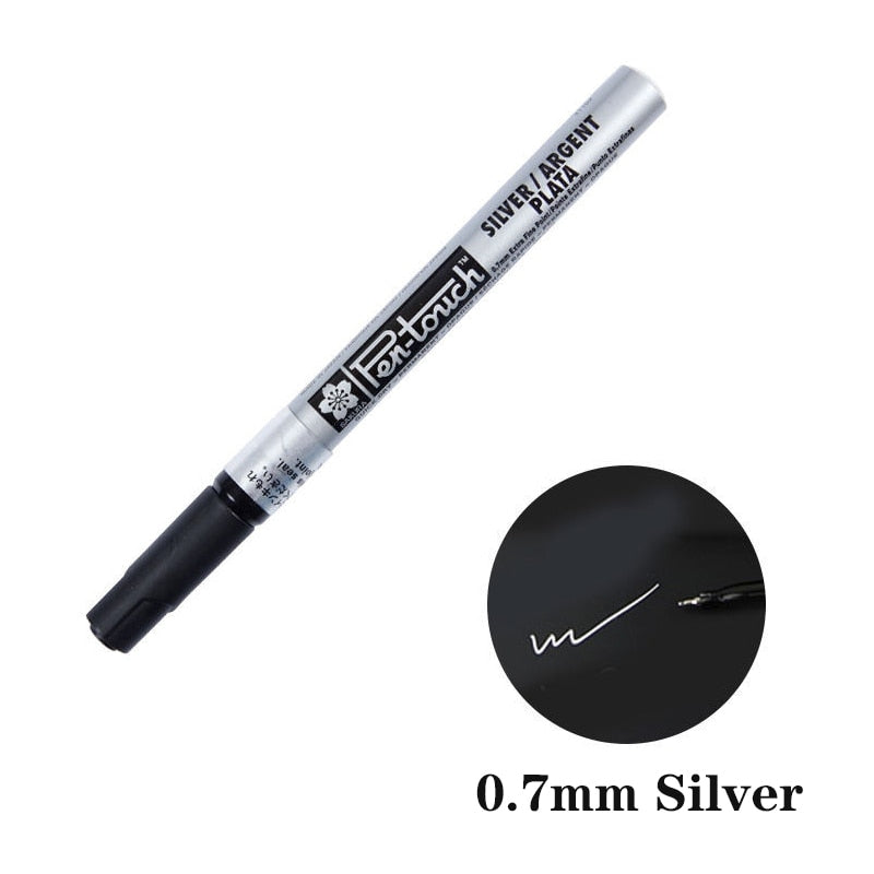 Silver Gold Permanent Metallic Marker Pens 0.7/1.0/2.0mm Student Sketch Graffiti Art Markers Hook Liner Pen Japanese Stationery