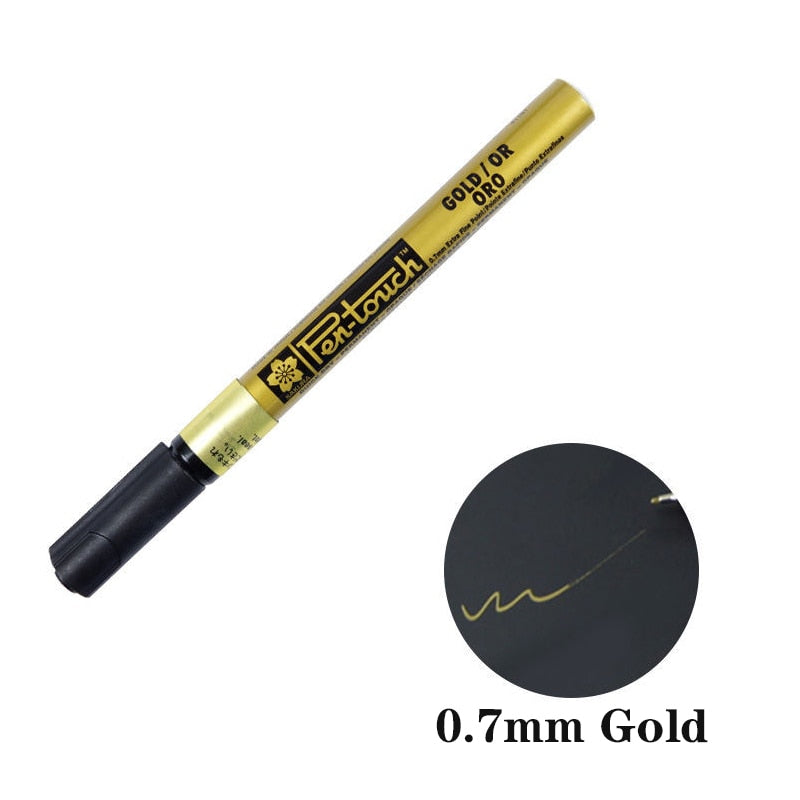 Silver Gold Permanent Metallic Marker Pens 0.7/1.0/2.0mm Student Sketch Graffiti Art Markers Hook Liner Pen Japanese Stationery