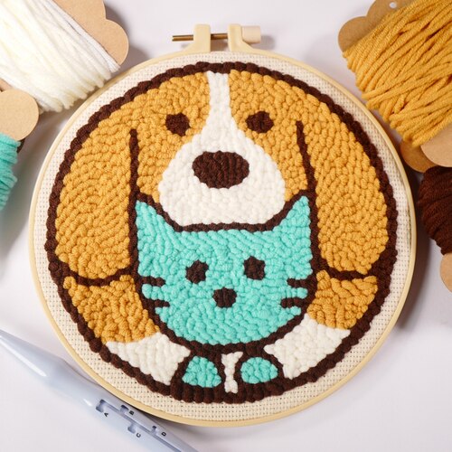 Punch Needle Embroidery Kit with Yarn for Beginners Easy Embroidery DIY Needlework Wool Work Home Decor Custom Embroidery